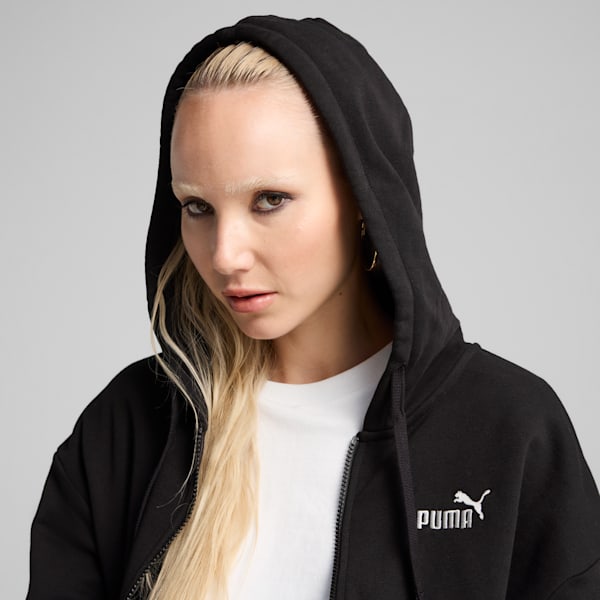 Chandail à capuchon en tissu bouclette confortable à fermeture éclair entière Essentials Small avec logo n<sup>o</sup> 1 Femme, PUMA Black, extralarge